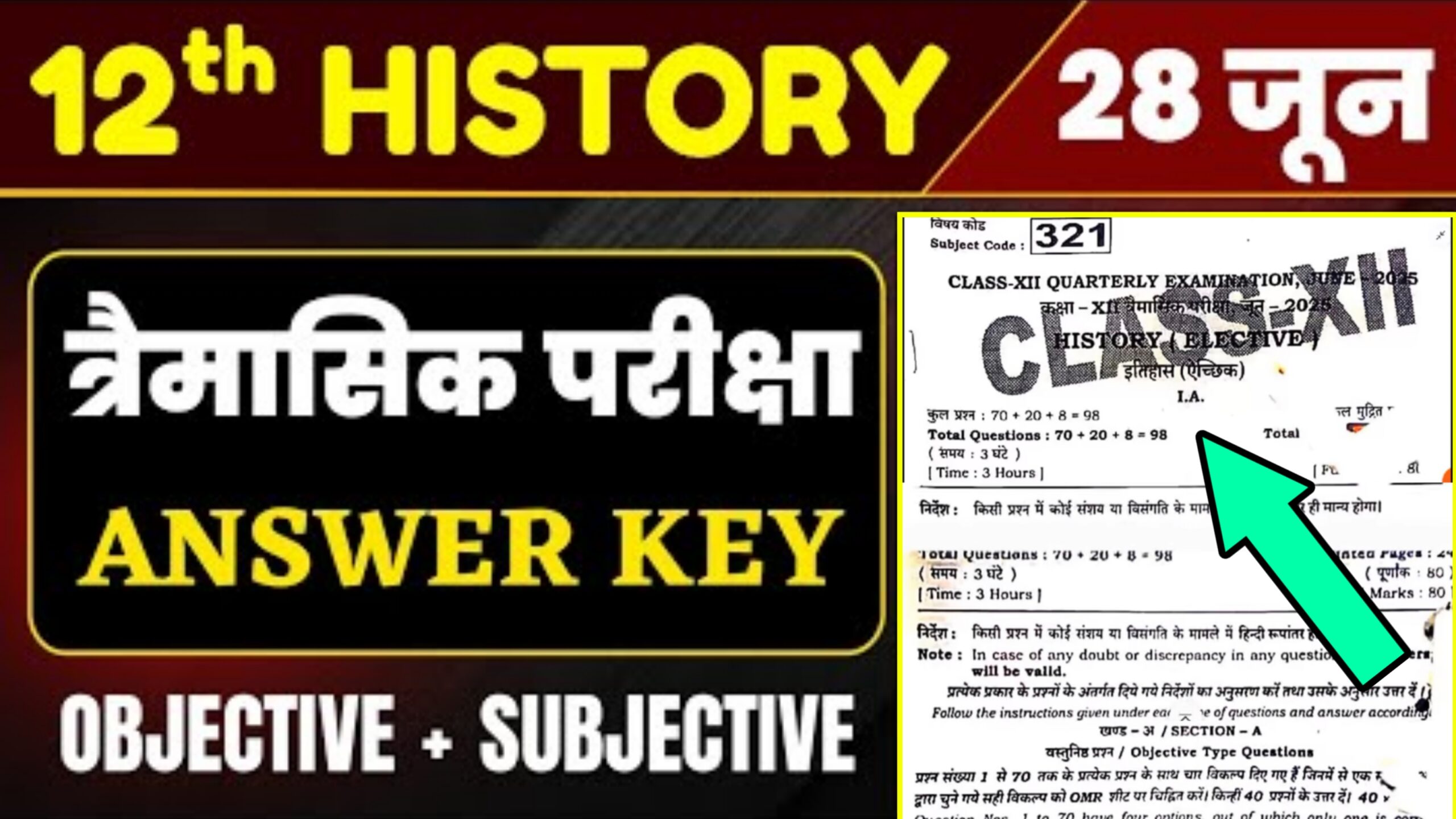 Bihar board 12th History Quaterly Exam 2025