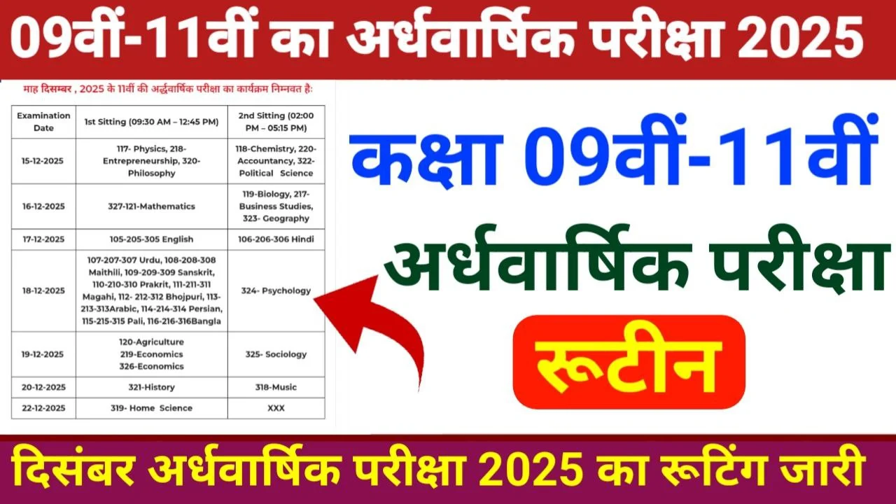 Bihar Board 9th & 11th Exam 2025 Routine